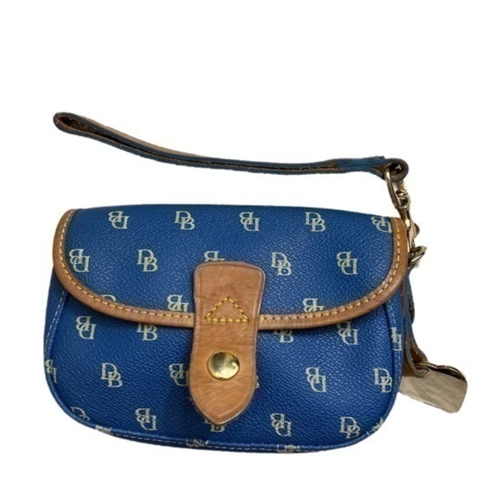 Dooney and Bourke blue coated canvas/leather wristlet clutch bag